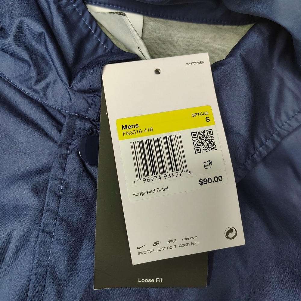 Nike Coaches Jacket Mens S Navy Blue Solid Loose Fit Jersey Lined Snap Front - Picture 11 of 15